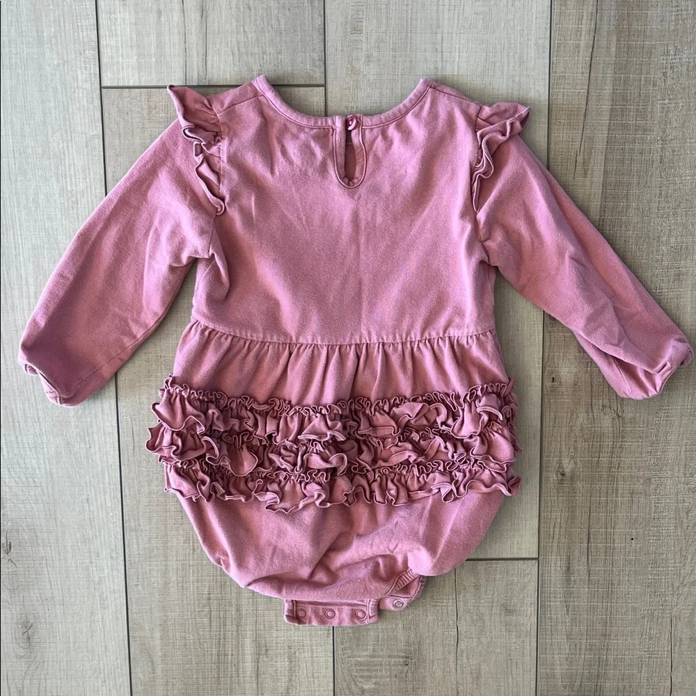 RuffleButts Dusty Rose Baby Girl Long Sleeve Ruffle Romper